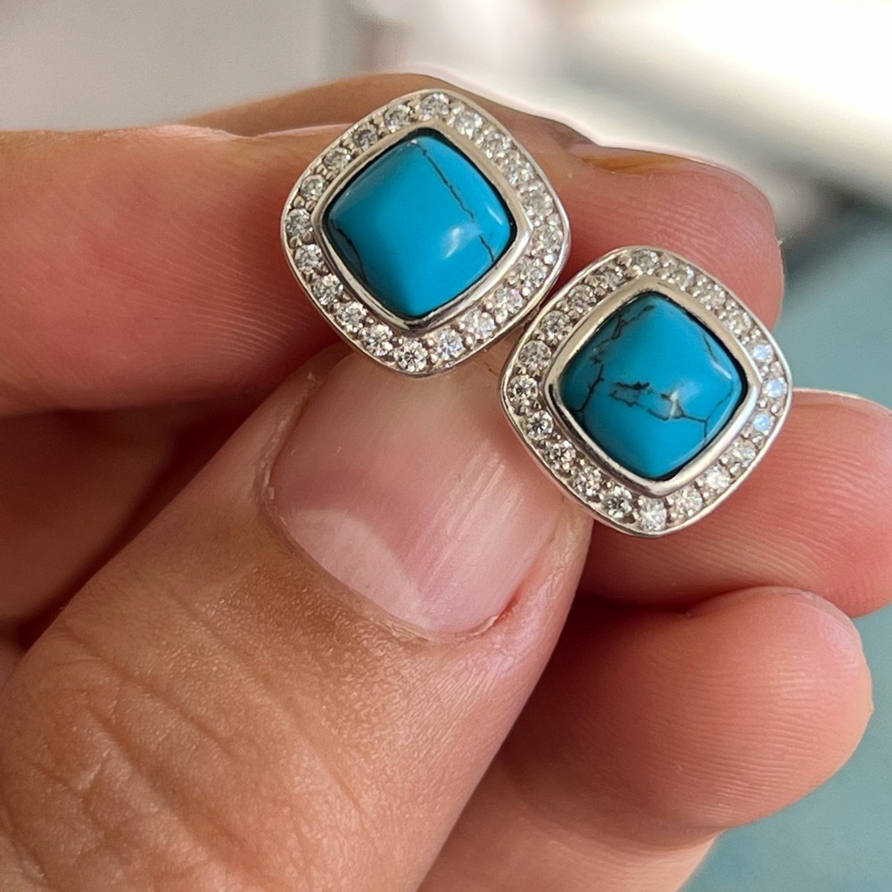 DY Turquoise and diamond earrings - Picture 2 of 11
